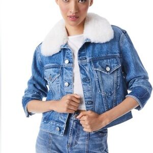 Alice and Olivia Tobias denim jacket with faux fur collar